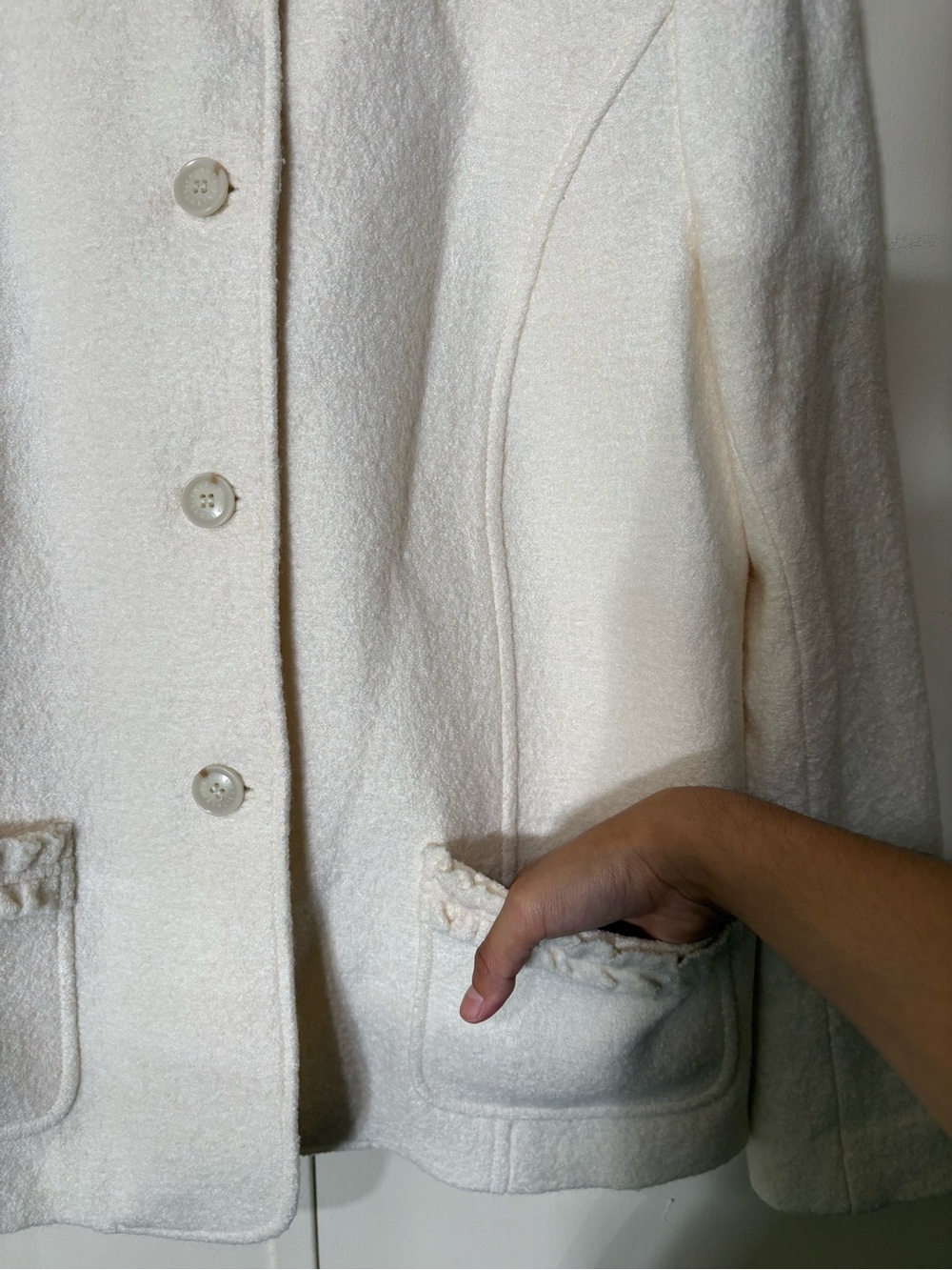 Talbots Cream/white Textured Wool-Blend Button Front Jacket - Picture 4 of 6